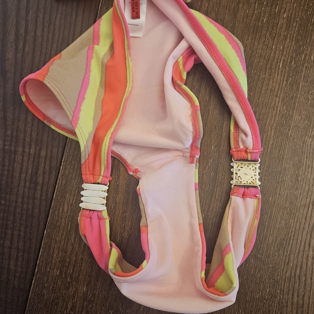 Gossip Collection 2010 Bikini Womens Sz L Neon Stripe Shell Hardware Resort Swim - Picture 11 of 16